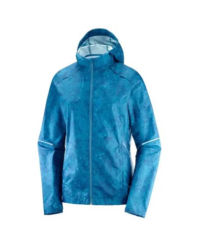 Salomon Women Agile Wind Print Hoodie Jacket - Lyons Blue